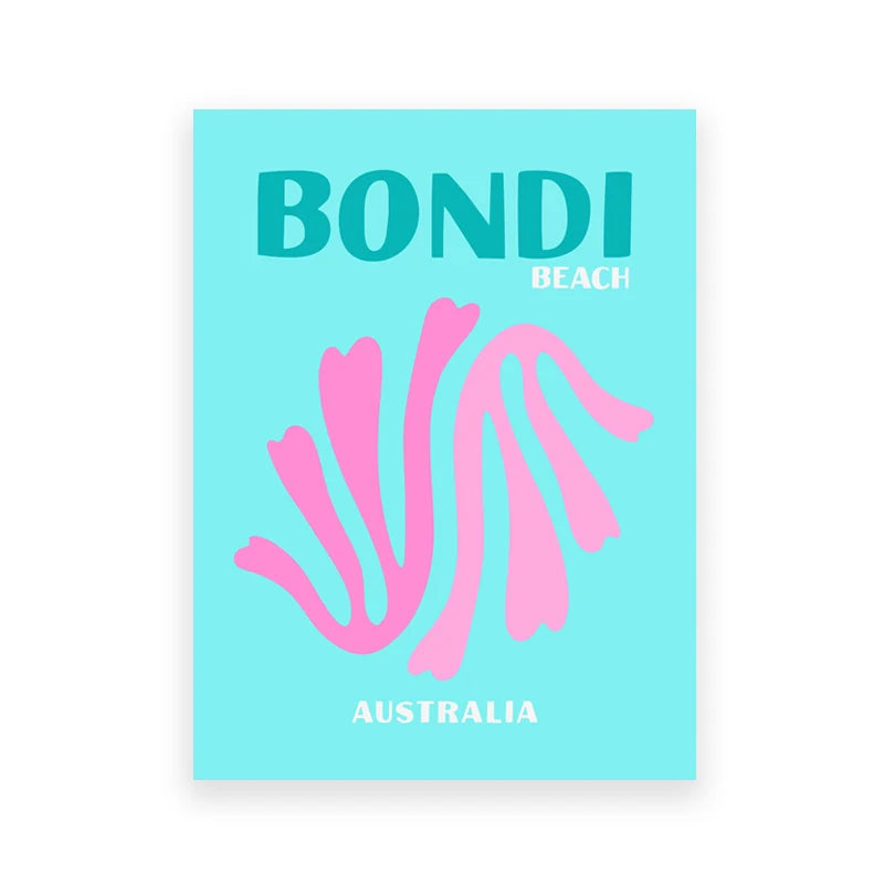 Affiches de Voyage Style Preppy – Miami, Bondi, Palmiers, Ibiza, Mykonos, Capri | Art Minimaliste Nordique sur Toile pour Salon