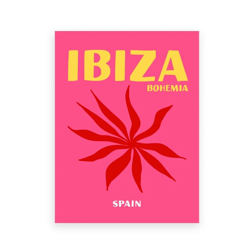 Affiches de Voyage Style Preppy – Miami, Bondi, Palmiers, Ibiza, Mykonos, Capri | Art Minimaliste Nordique sur Toile pour Salon