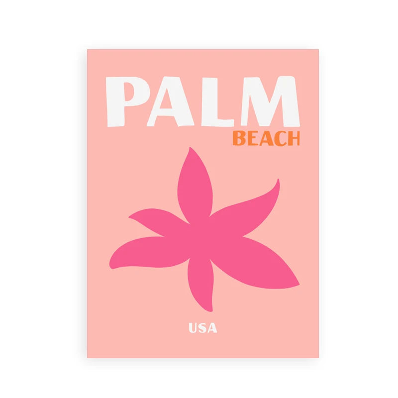 Affiches de Voyage Style Preppy – Miami, Bondi, Palmiers, Ibiza, Mykonos, Capri | Art Minimaliste Nordique sur Toile pour Salon