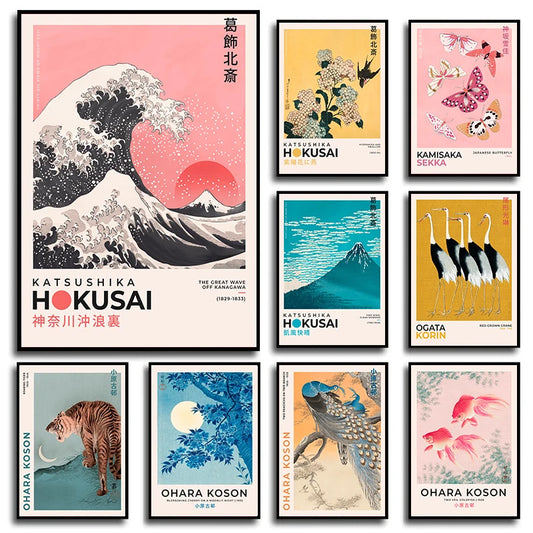 Affiche d’Exposition Japonaise Katsushika Hokusai – Impression sur Toile Ohara | Paysage Vintage pour la Décoration Murale