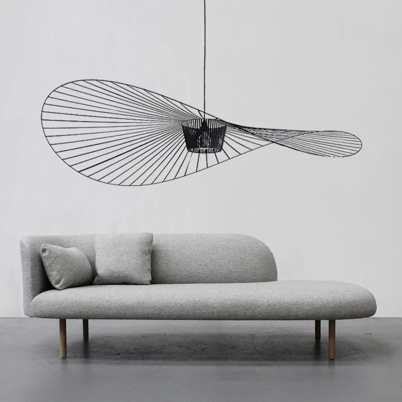 Luminaire Vertigo design nordique – suspension en tissu style chapeau de paille, déco artistique et moderne
