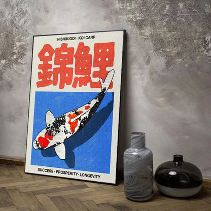 Affiche Vintage Japonaise – Chat, Carpe Koi et Animaux Abstraits | Impression sur Toile Murale pour Salon et Déco Intérieure