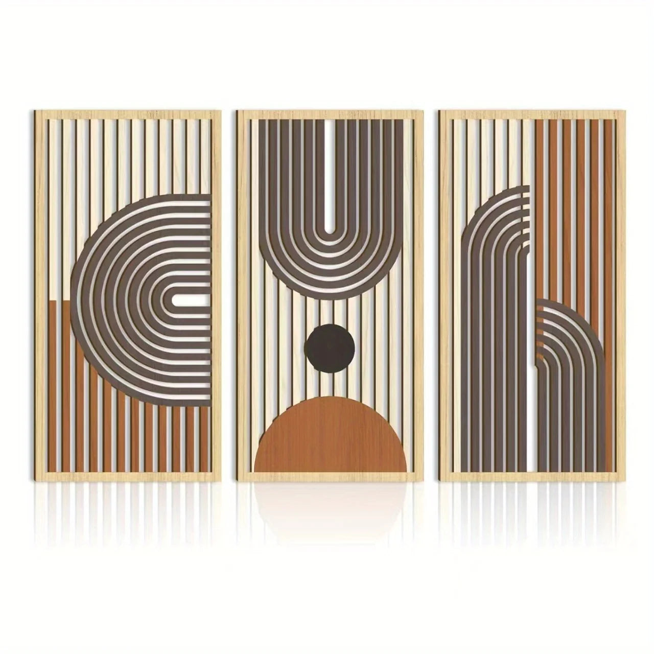 Lot de 3 Décorations Murales en Bois Creux – Sculptures Murales Géométriques Abstraites, Style Moderne pour Chambre, Salon ou Bureau