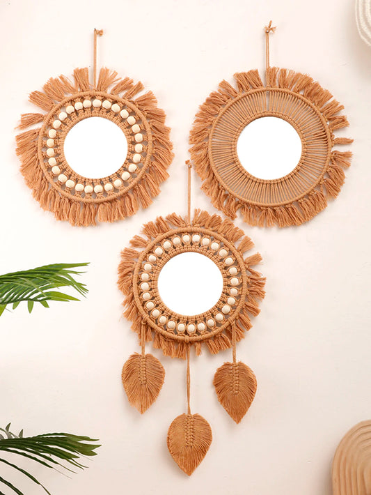 Miroir Décoratif Rond Tressé à Suspendre – Style Naturel pour Chambre ou Salon