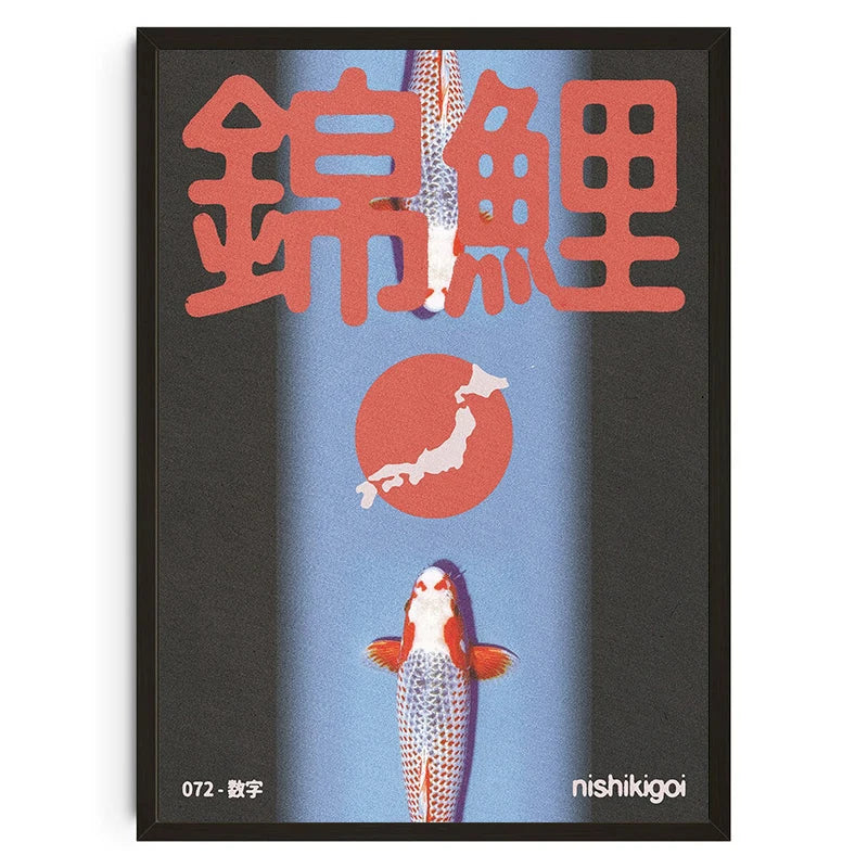 Affiche Vintage Japonaise – Chat, Carpe Koi et Animaux Abstraits | Impression sur Toile Murale pour Salon et Déco Intérieure