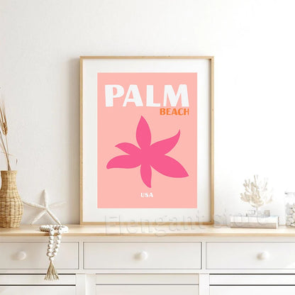 Affiches de Voyage Style Preppy – Miami, Bondi, Palmiers, Ibiza, Mykonos, Capri | Art Minimaliste Nordique sur Toile pour Salon