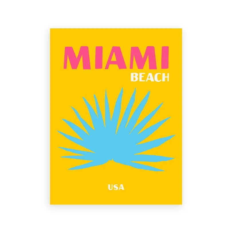 Affiches de Voyage Style Preppy – Miami, Bondi, Palmiers, Ibiza, Mykonos, Capri | Art Minimaliste Nordique sur Toile pour Salon