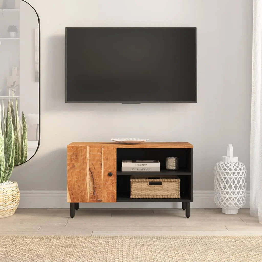 Meuble TV en bois d'acacia massif – style moderne et épuré – support écran ou déco salon
