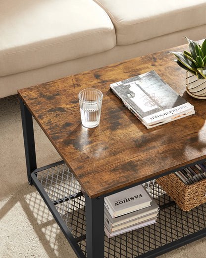 Table basse style industriel vintage – avec rangements ouverts