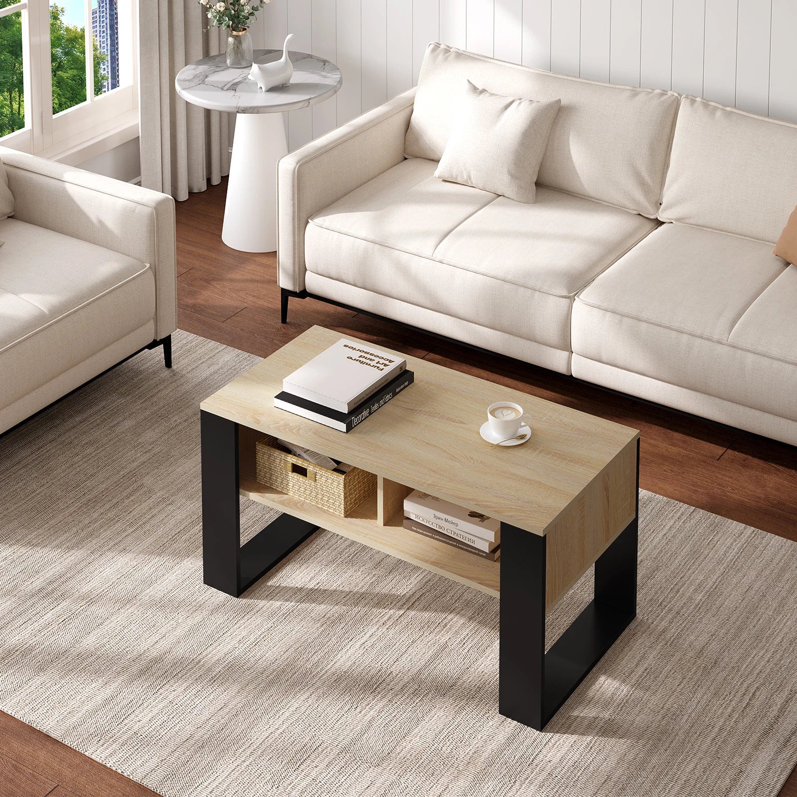 Table basse vintage minimaliste avec rangements